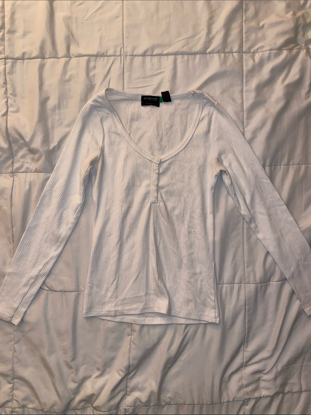 Dockers White Ribbed Long-Sleeve Henley